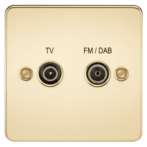 KnightsBridge Flat Plate Screened Diplex Outlet (TV, FM DAB) - Polished Brass KnightsBridge Flat Plate Screened Diplex Outlet (TV, FM DAB) - Polished Brass