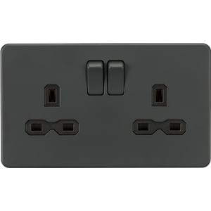 KnightsBridge Screwless 13A 2G DP switched socket - Anthracite