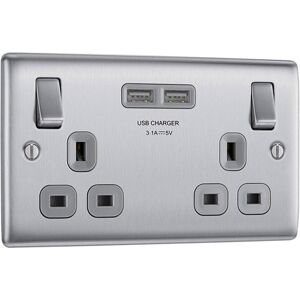 BG 2G USB Switched Socket - Brushed Steel