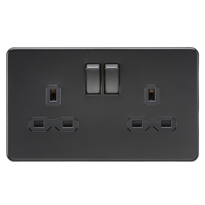 KnightsBridge Screwless 13A 2G DP switched socket - matt black with black insert KnightsBridge Screwless 13A 2G DP switched socket - matt black with black insert