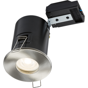 KnightsBridge 230V IP65 Fixed GU10 Fire-Rated Downlight - Brushed Chrome KnightsBridge 230V IP65 Fixed GU10 Fire-Rated Downlight - Brushed Chrome