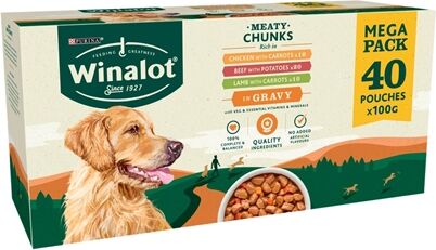 Winalot Meaty Chunks Mixed in Gravy (Beef, Chicken, Lamb) Wet Dog Food Pouches, 40 x 100g