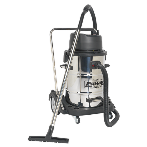 Sealey Vacuum Cleaner Industrial Wet & Dry 77L Stainless Steel Drum with Swivel Emptying 2400W