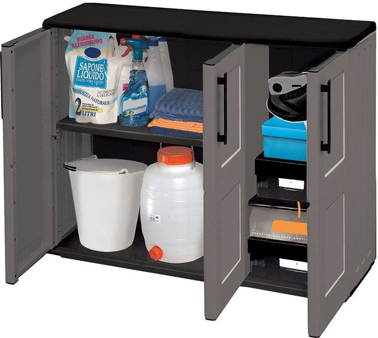 Industrial Plastic Utility Cupboard with Triple Doors & 1 Shelf - 840 x 1020 x 370mm