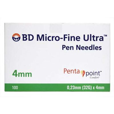 BD Micro-Fine Ultra Pen Needles 32G - 0.23 x 4mm (100) REF:3247010 BD Micro-Fine Ultra Pen Needles 32G - 0.23 x 4mm (100) REF:3247010