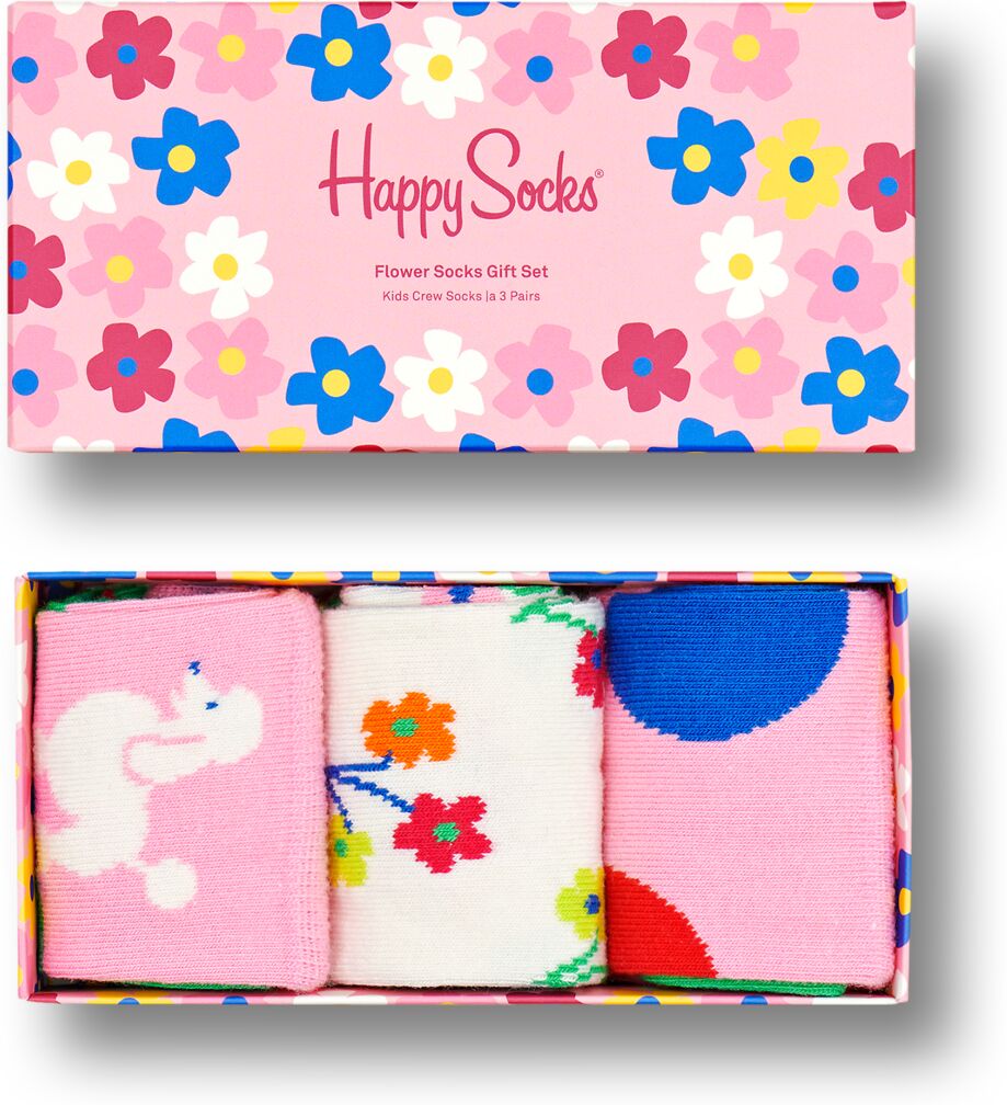 Happy Socks 3-Pack Flower Socks Gift Set  - White,Yellow,Light Pink,Red,Blue - Size: 0-12M