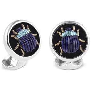 Archive Deakin & Francis Cufflinks Sterling Silver Embroidered Light And Dark Blue Bug - Silver