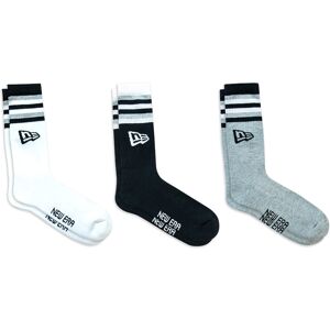 newera New Era Retro Stripe 3 Pack Crew Black, Grey and White Socks - Black - Size: 3538 - male