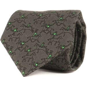 Hermes Horse Riding Pattern Cotton Tie Recent Model Gray Made in France Formal Business Office Casual