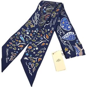 Hermes Twilly Scarf Muffler ISOLA DI PRIMAVERA Island 2022 SS Navy Marine/Kaki/Blanc 100% Silk  aq6637