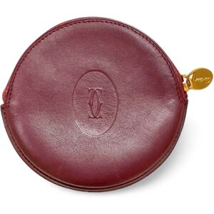 Vintage Cartier genuine wine leather coin case with gold tone logo pull. must de Cartier. Unisex. 060123ac11