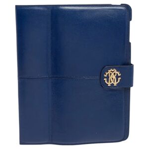 ROBERTO CAVALLI Blue Leather Logo Buckle Detail Tablet Case