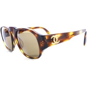 Chanel Vintage brown oval frame sunglasses with golden CC motifs at sides