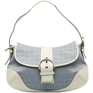 COACH Signature Shoulder Bag 6808 Blue White Canvas Leather Women's