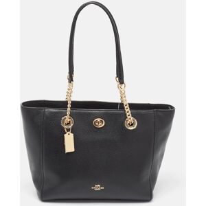 COACH Black Leather Turnlock Chain Tote