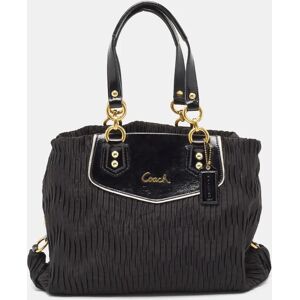 COACH Black Pleated Satin and Patent Leather Ashley Tote