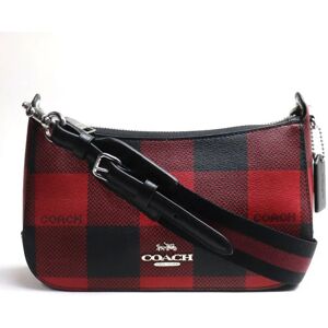 COACH Jess Baguette Buffalo Plaid Shoulder Bag Red Black C6818 Women's