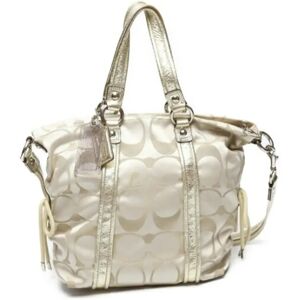 COACH Shoulder Bag Signature Poppy Satin Spotlight 13843  Beige x Gold Tote