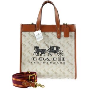 COACH Field Tote with Horse and Carriage Bag C8461 PVC Leather Beige Brown Gold Hardware 2WAY Shoulder