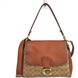 COACH Signature Mei 5229 Women's Coated Canvas,Leather Shoulder Bag Beige,Red Brown