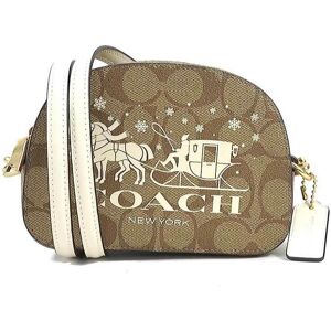 COACH Crossbody Shoulder Bag Signature Leather Brown x Ivory Women's