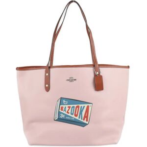 COACH City Tote Bag F25948 Leather Pink Brown Shoulder Bazooka Bubblegum Print