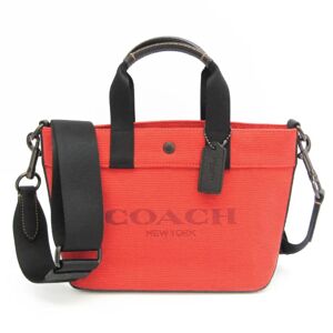 COACH C9879 Women's Leather,Canvas Handbag,Shoulder Bag Black,Red Color