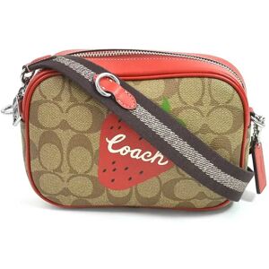 COACH Crossbody Shoulder Bag Signature Coated Canvas Brown x Red Women's