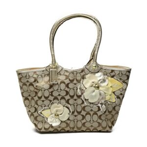 COACH Signature Shoulder Back Applique F16276  Khaki x Gold Tote Bag