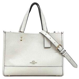 COACH 2way bag white gold 1959 tote shoulder handbag leather  ladies