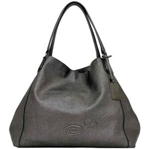 COACH Edie Metallic Gray F1480 Tote Bag Leather  Shoulder Soft Ladies