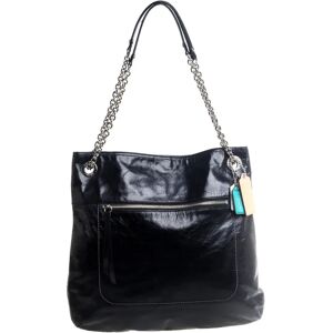 COACH Black Crackled Leather Chain Tote