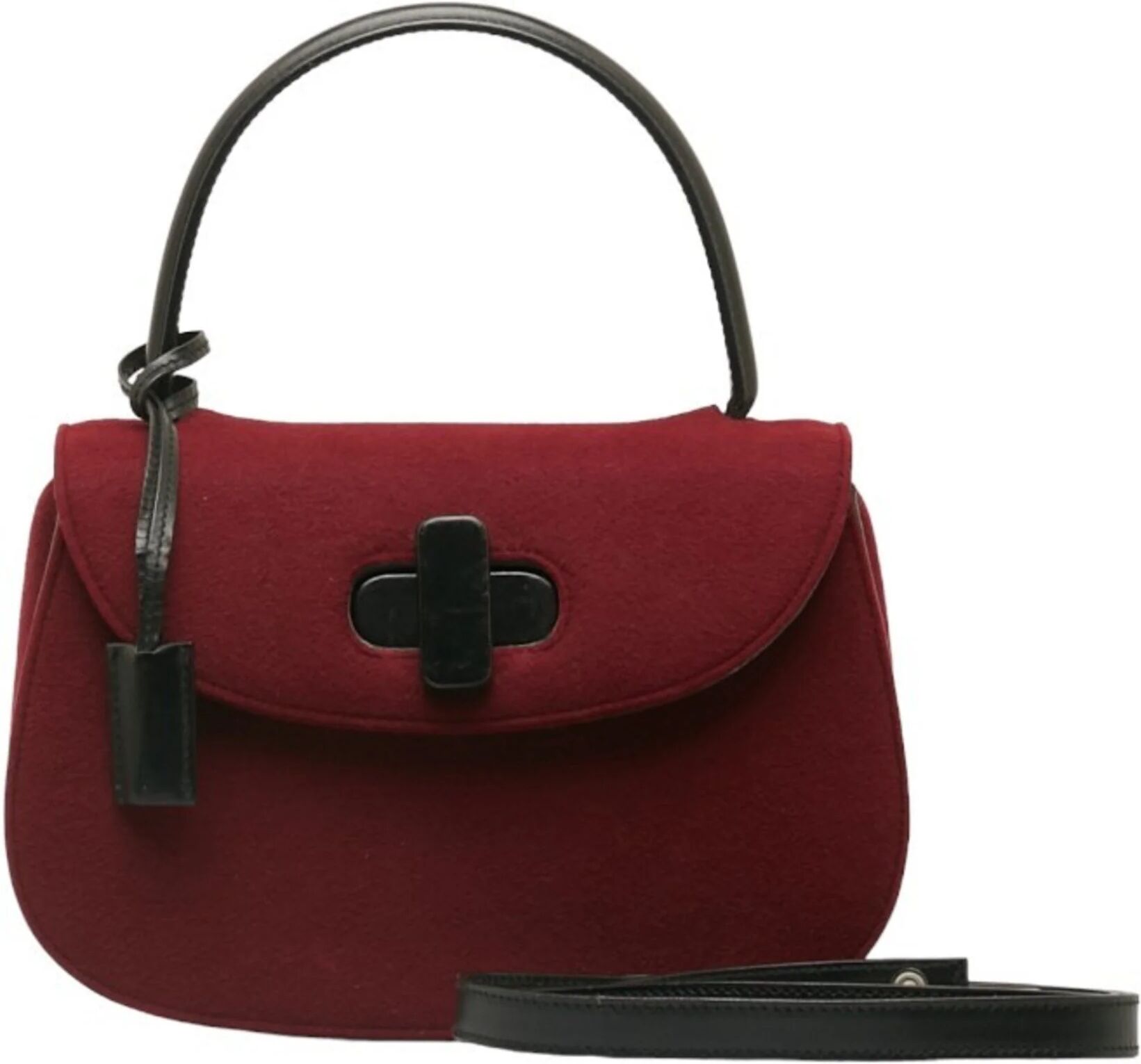 Gucci Shoulder Bag Handbag Bordeaux Wine Red Black Felt Leather Women's