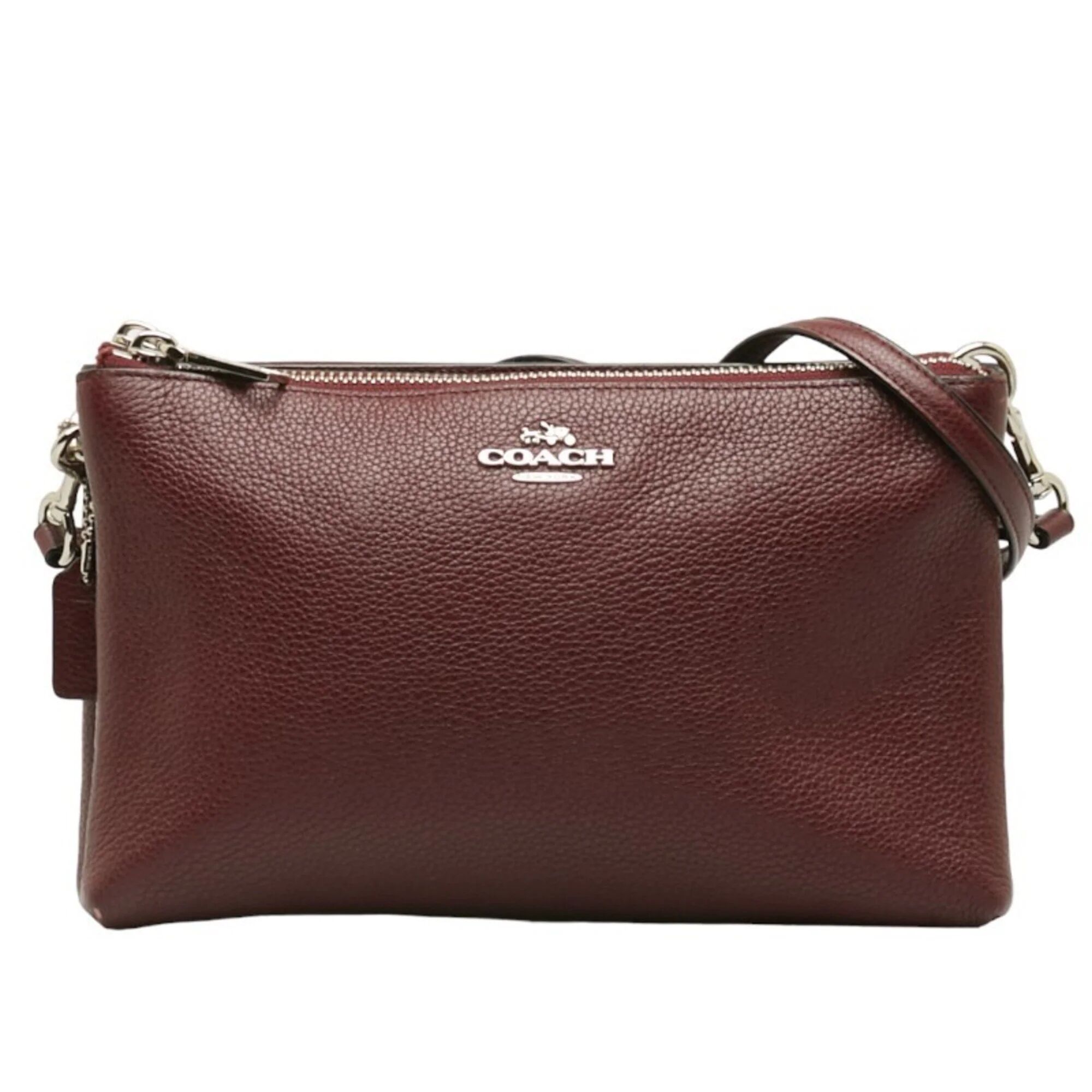 COACH shoulder bag wine red leather women's