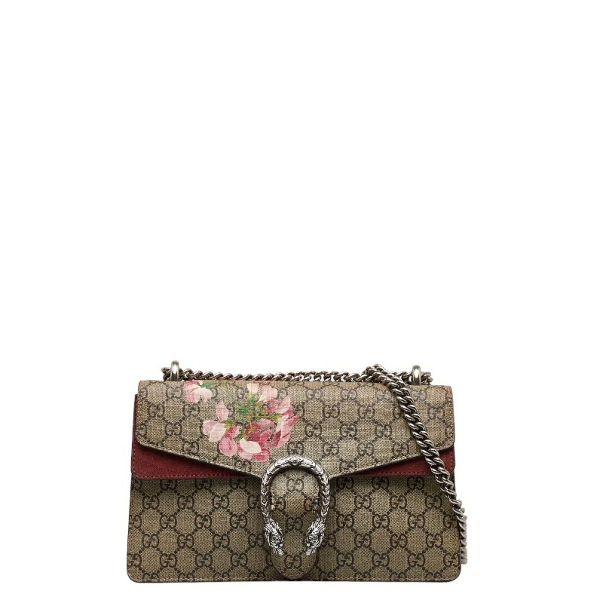 Gucci GG Blooms Dionysus Chain Shoulder Bag 400249 Beige Wine Red PVC Suede Women's