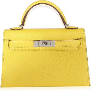 Hermes Jaune De Naples Beton Verso Chevre Mysore Mini Sellier II Kelly 20 PHW