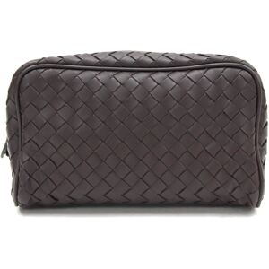 Bottega Veneta Pouch Intrecciato Dark Brown Leather Second Bag Men Women