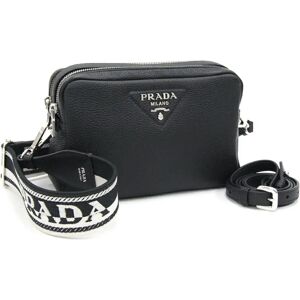 Prada Shoulder Bag 1BH082 Black Leather Striped Bicolor Crossbody Women Men