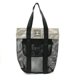 Chanel Sports Line Mesh Tote Bag Shoulder Nylon Rubber Black Gray