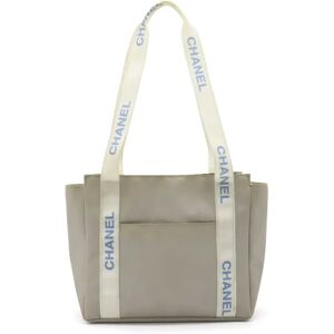 Chanel Sportsline Tote Bag Shoulder Nylon Gray White