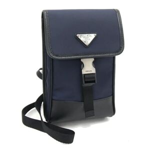 Prada Shoulder Bag 2ZH109 Navy Black Nylon Leather Pochette Smartphone Case Mobile Men's Women's