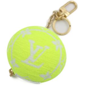 LOUIS VUITTON LV Set Match Keychain M00842 Pile Leather Yellow White Bag Charm Key Ring