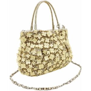 ANTEPRIMA Bag Fiori Perlati Wire Silver Gold PVC Beads Satin PB12SJ6044 Flower Motif Handbag Tote Shoulder Back SS-12812