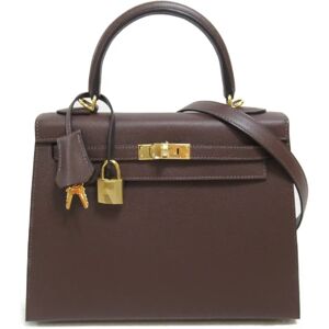 Hermes Kelly 25 handbag outside sewing Brown Moka Vaugham leather