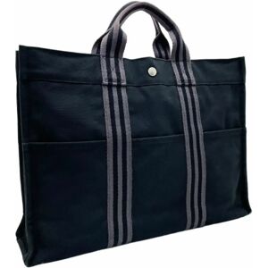 Hermes Tote Bag Fool Toe MM Canvas Black Gray  Bicolor Handbag Back Men Women Unisex MM-12747