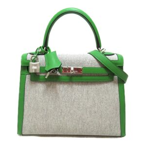 Hermes Kelly 25 handbag outside sewing Green Vert vertigo leather Toal ash/Swift leather