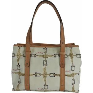 Bally Women's Tote Bag Leather Canvas Charm Marine Look