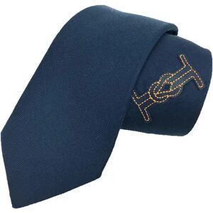 Hermes tie leather applique navy men's