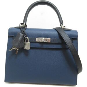 Hermes Kelly 25 handbag Black Blue de presse Epsom leather