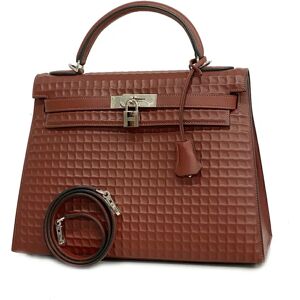 Hermes Handbag Kelly 32 Waffle G Stamp Deutch Rouge Ash Ladies